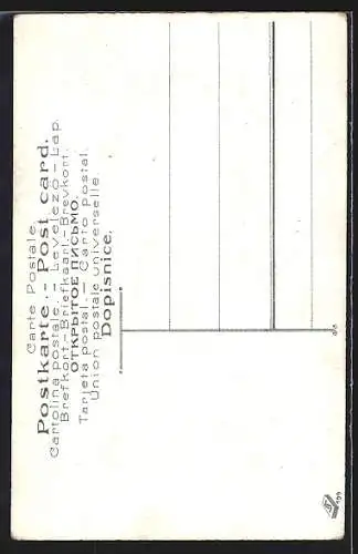 AK Judith mit einer Haube, Kleeblätter und Hufeisen, Passepartout