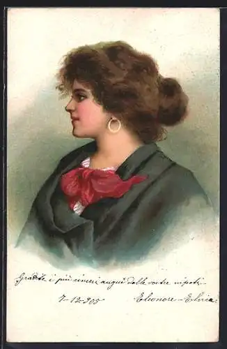 AK Junge Frau mit einem Haarknoten