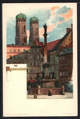 Künstler-AK Heinrich Kley: München, Partie an der Mariensäule