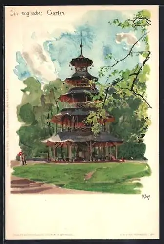 Künstler-AK Heinrich Kley: München-Schwabing, Pavillion im englischen Garten