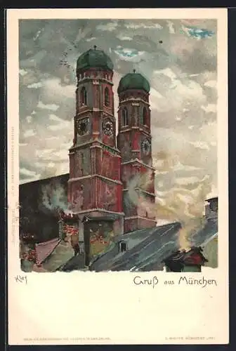 Künstler-AK Heinrich Kley: München, Die Frauenkirche