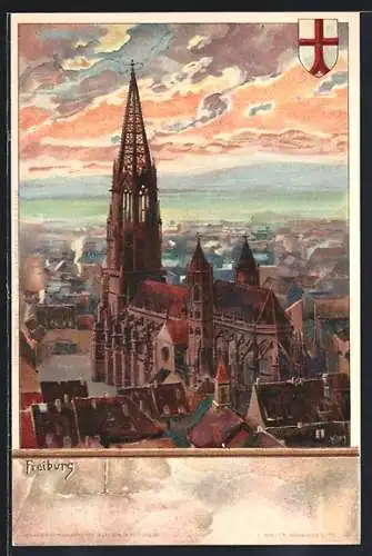 Künstler-AK Heinrich Kley: Freiburg, Blick auf das Münster