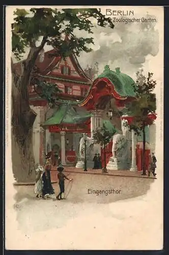 Künstler-AK Heinrich Kley: Berlin, Zoologischer Garten, Eingangstor