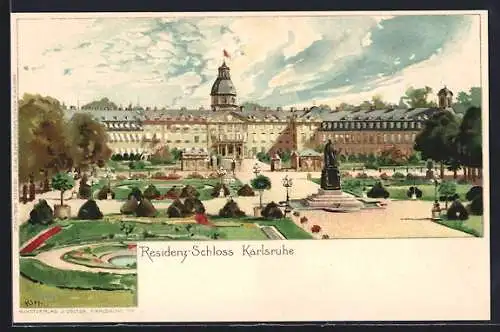Künstler-AK Heinrich Kley: Karlsruhe, Residenz-Schloss mit Park