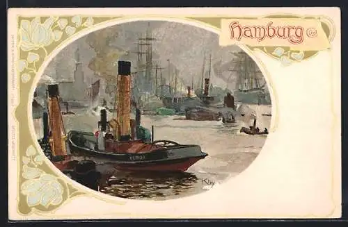 Künstler-AK Heinrich Kley: Hamburg, Hafenpartie