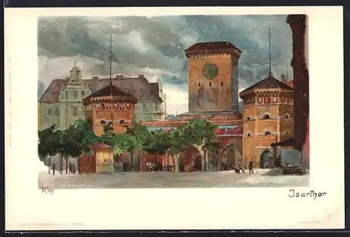 Künstler-Lithographie Heinrich Kley: München, Blick zum Isartor