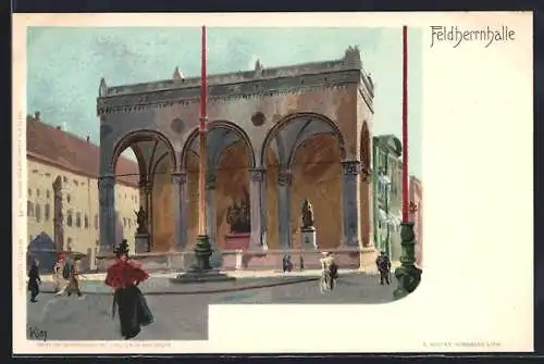 Künstler-AK Heinrich Kley: München, Feldherrnhalle im Sonnenlicht
