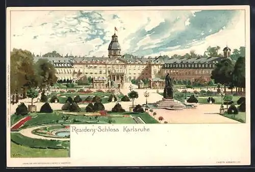 Künstler-AK Heinrich Kley: Karlsruhe, Residenz-Schloss mit Park