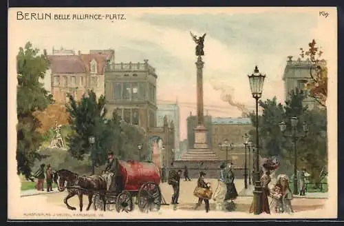 Künstler-AK Heinrich Kley: Berlin-Kreuzberg, Strassenverkehr am Belle Alliance-Platz