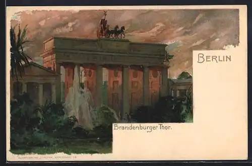 Künstler-Lithographie Berlin, Brandenburger Thor in dramatischem Licht