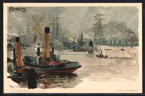Künstler-AK Heinrich Kley: Hamburg, Schlepper im Hafen