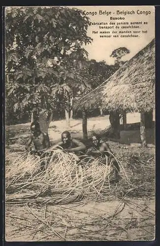 AK Basoko, Fabrication des paniers servant au transport du caotchouc, afrikanische Korbflechter