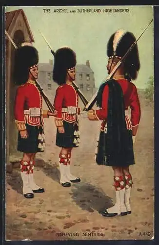 AK The Argyll & Sutherland Highlanders, Relieving Sentries, Britische Soldaten in Kilts mit Gewehren