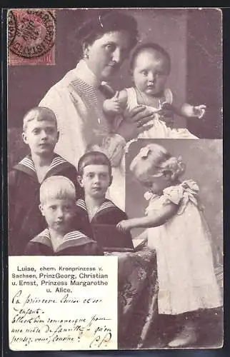 AK Luise von Sachsen mit den Prinzen Georg, Christian und Ernst und den Prinzessinen Margarethe und Alice