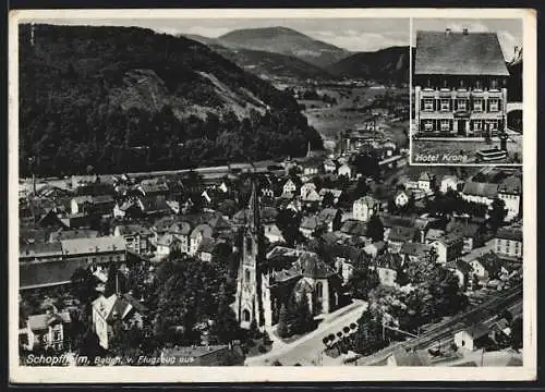 AK Schopfheim, Hotel zur Krone, Teilansicht vom Flugzeug aus