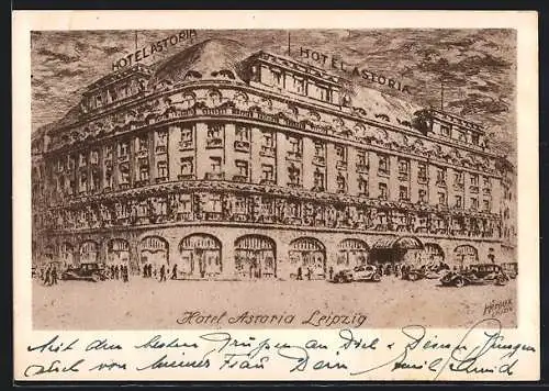 Künstler-AK Leipzig, Hotel Astoria am Hauptbahnhof