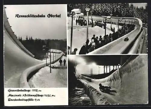 AK Oberhof / Thüringen, Drei Ansichten von der Rennschlittenbahn