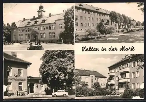 AK Velten i. d. Mark, Bahnhof, Rathaus, Poststrasse, Wohnsiedlung
