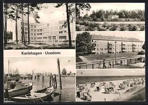 AK Karlshagen, VVN-Ehrenmal, Henrich Heine-Oberschule, Hafenpartie, Boote