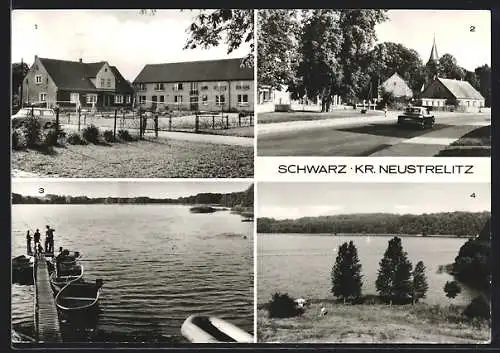 AK Schwarz b. Neustrelitz, Ferienheim des VEB Kreisbetriebs, Bootshafen am Zethner See, Am Schwarzen See