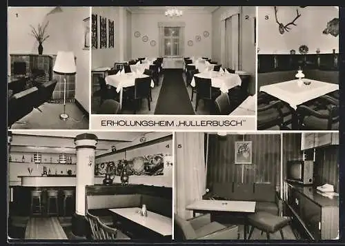 AK Carwitz, Erholungsheim Hullerbusch mit Kaminzimmer, Speisesaal und Jagdzimmer