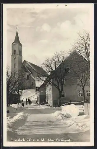 AK Rickenbach /Amt Säckingen, Ortsansicht im Schnee mit Kirche