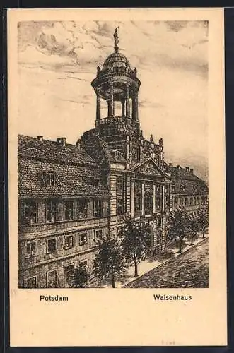 AK Potsdam, Strassenpartie am Waisenhaus