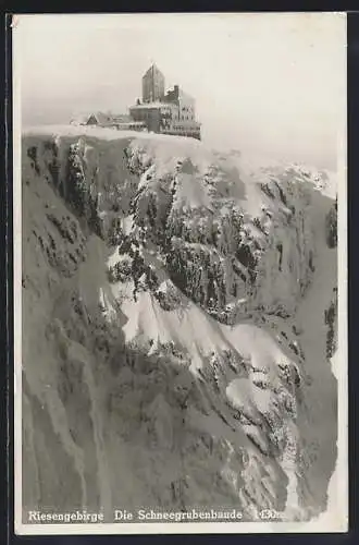 AK Riesengebirge, Schneegruben-Baude im Winter