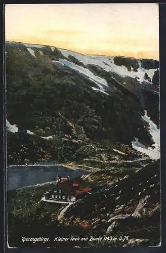 AK Teichbaude (Baude am kleinen Teich), Blick hinunter auf die Baude