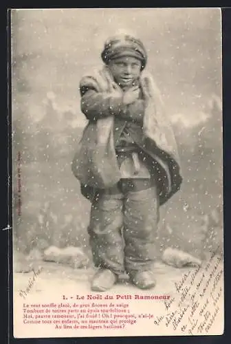 AK Le Noel du Petit Ramoneur, Schornsteinfeger friert im Winter