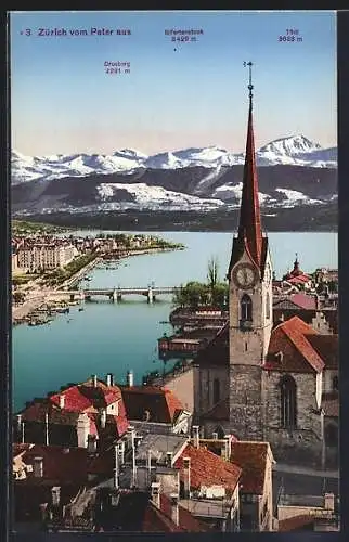 AK Zürich, Ortsansicht vom Peter aus mit Drusberg, Tödl und Bifertenstook