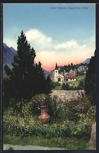 AK Maloja, Segantinis Grab mit Blick zur Kirche