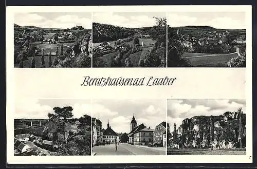 AK Beratzhausen a. d. Laaber, Gesamtansichten der Ortschaft, Stadtplatz mit Rathaus
