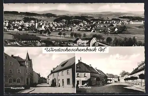 AK Windischeschenbach, Marktplatz, Hauptstrasse, Schule mit Ortspanorama