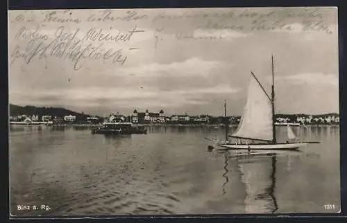 AK Binz a. Rg., Stadtansicht mit Segelboot