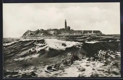 AK Insel Oie, Ortsansicht mit Leuchtturm