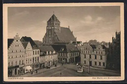 AK Greifswald, Markt mit Marienkirche