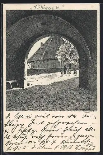 Künstler-AK Tübingen, Blick durch das Schlossportal