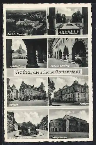 AK Gotha, Museum, Landes-Theater und Schloss