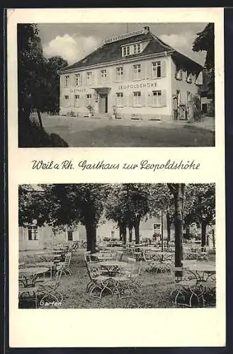 AK Weil a. Rh., Gasthaus zur Leopoldshöhe mit Gartenansicht, Inh. H. Wegeler