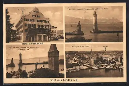 AK Lindau / Bodensee, Hotel Lindauer Hof, Aussicht von der Terrasse, Hafenpartie