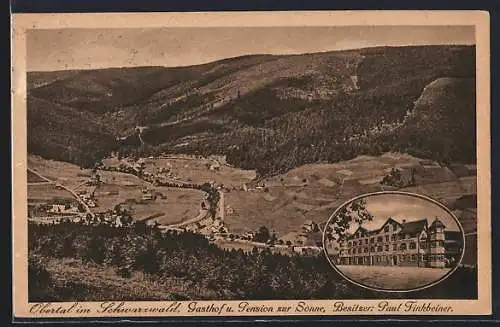 AK Obertal / Baiersbronn, Gasthof u. Pension zur Sonne, Bes. Paul Finkbeiner, Totalansicht mit Umgebung
