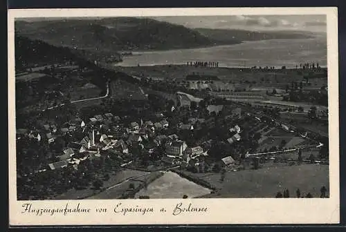 AK Espasingen, Gesamtansicht mit Bodenseeblick, Fliegeraufnahme