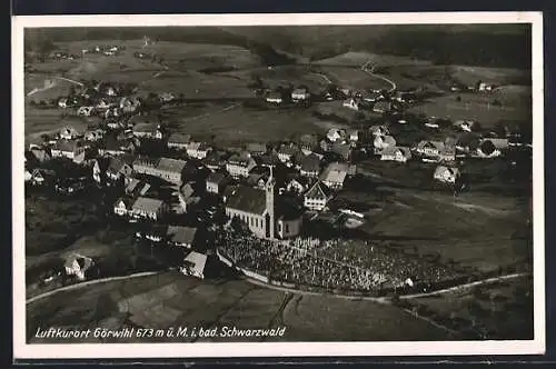 AK Görwihl, Kirche mit Friedhof, Fliegeraufnahme