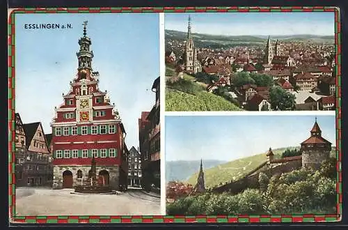 AK Esslingen / Neckar, Rathaus, Teilansicht der Stadt, Burg