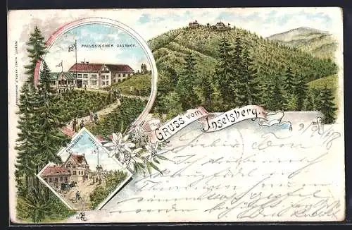 Lithographie Inselsberg, Preussischer Gasthof, Gothaisches Hotel