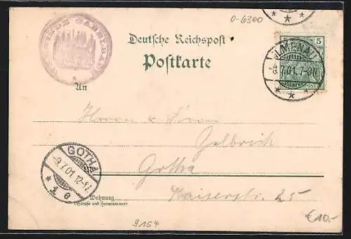 Lithographie Ilmenau, Gabelbach Restaurant, Göthehäuschen, Turm auf dem Kickelhahn