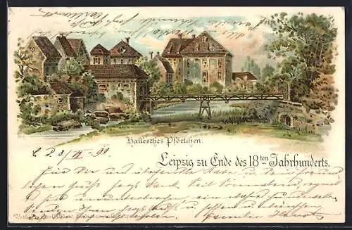 Lithographie Leipzig, Hallesches Pförtchen zu Ende des 18. Jahrhunderts