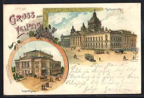 Lithographie Leipzig, Konzerthaus und Reichsgericht
