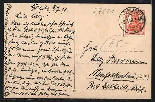 Künstler-AK Görlitz, Postplatz mit Gerichtsgebäude